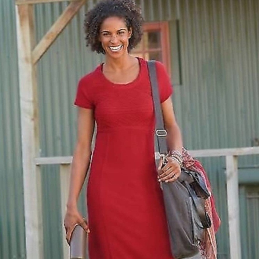 Athleta Alta Sweater Dress XS Red Organic Cotton Wool Braided Twee Collegiate - Picture 15 of 15